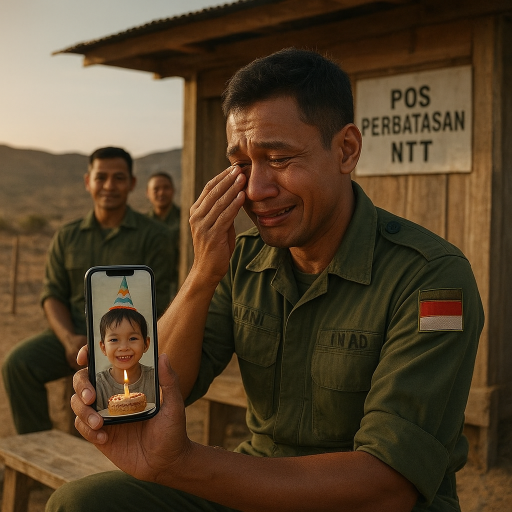 Viral Video Prajurit TNI AD di Pos Perbatasan NTT Rayakan Ulang Tahun Anak Lewat Video Call, Netizen Terharu