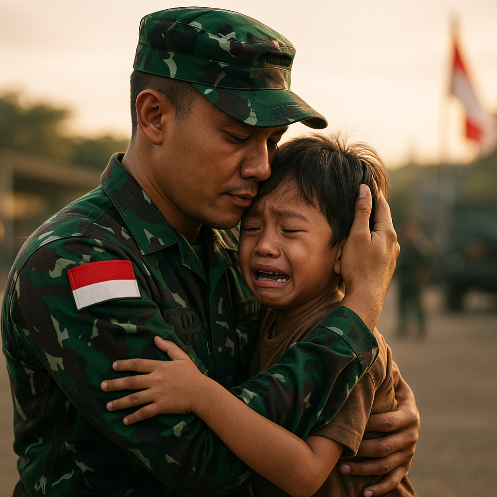 Video Haru Anak Prajurit TNI AD Menangis di Perpisahan Sebelum Ayahnya Bertugas ke Perbatasan