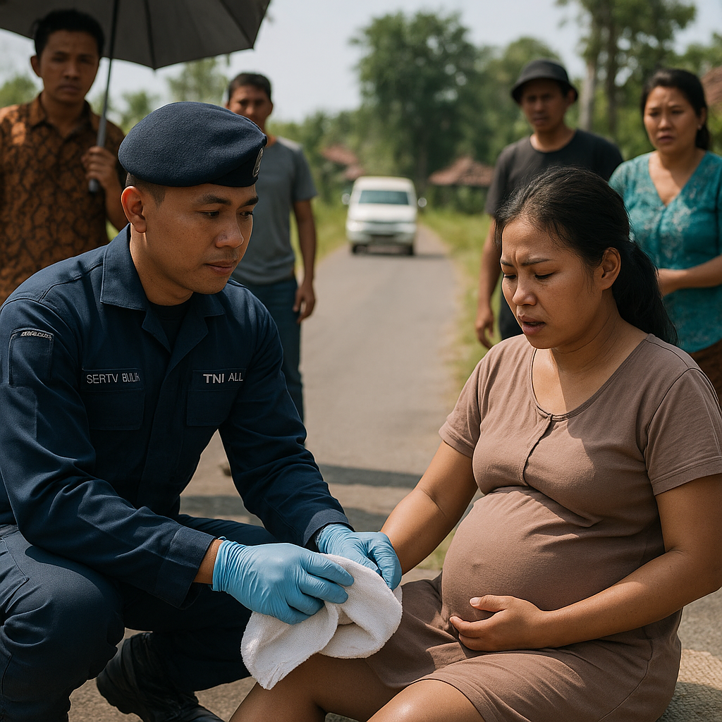 Prajurit TNI AU Bantu Persalinan Darurat Ibu Hamil di Pinggir Jalan
