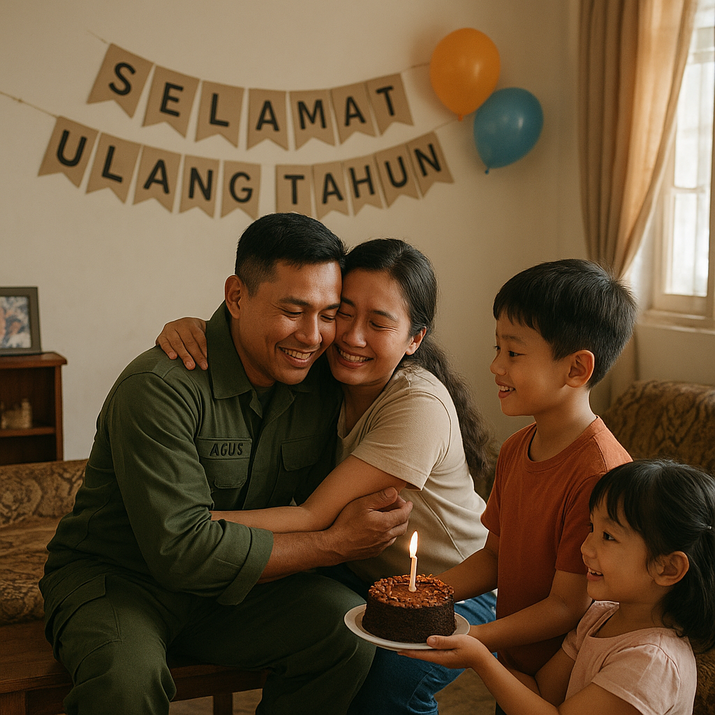 Pulang dari Tugas Pengamanan Pilkada, Prajurit Dapat Kejutan Ultah dari Anak