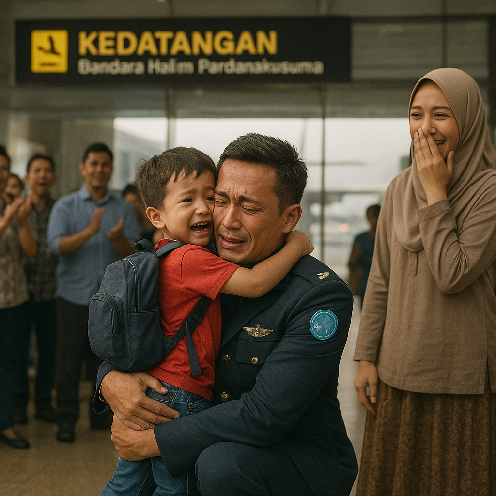 Kejutan di Bandara: Prajurit TNI AU Pulang dari Misi PBB, Langsung Peluk Anak