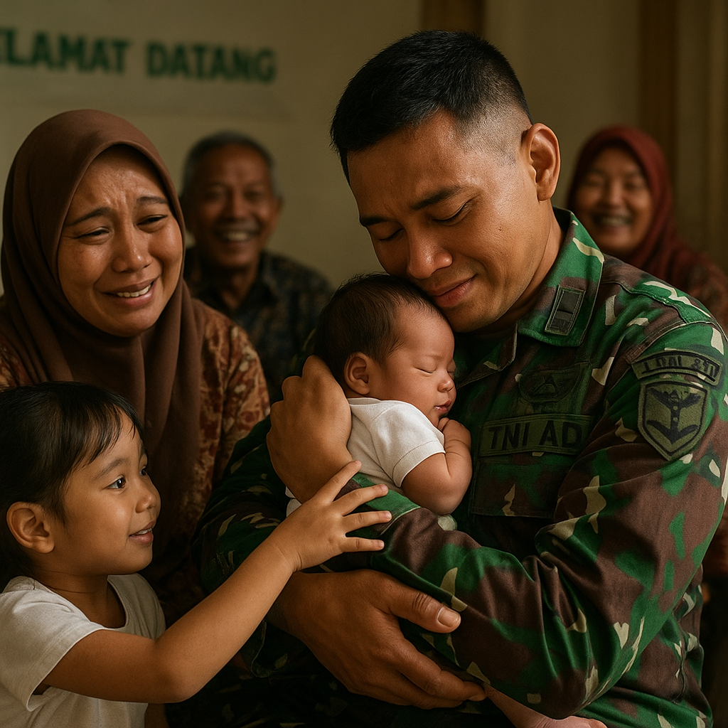 Reuni Haru: Prajurit TNI AD Pulang Setelah 10 Bulan Bertugas di Papua dan Bertemu Anak yang Baru Lahir