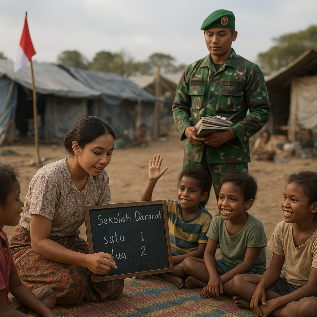 Prajurit TNI Dirikan Sekolah Darurat untuk Anak Pengungsi Konflik di Papua