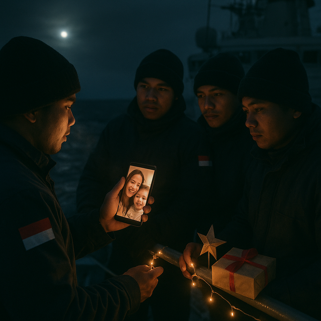 Malam Natal di Kapal Perang: Prajurit TNI AL Video Call Keluarga Saat Berjaga di Laut