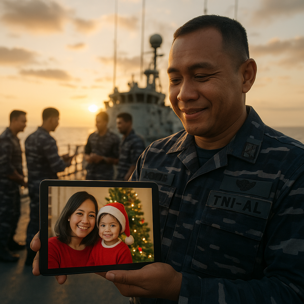 Natal Bersama: Prajurit TNI AL di Kapal Perang Mengadakan Video Call dengan Keluarga dari Laut Lepas