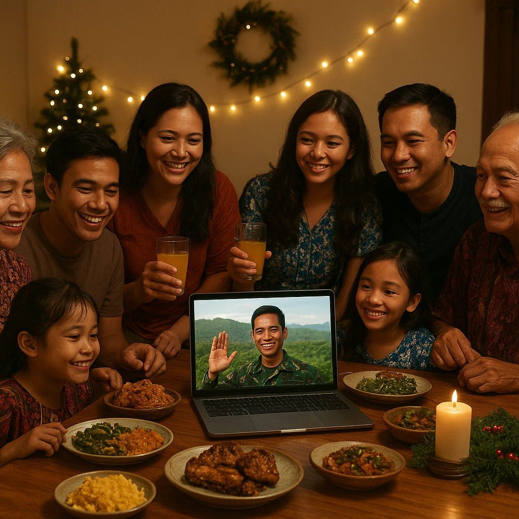 Makan Malam Natal Virtual: Keluarga Besar Kumpul di Layar Dampingi Prajurit di Papua