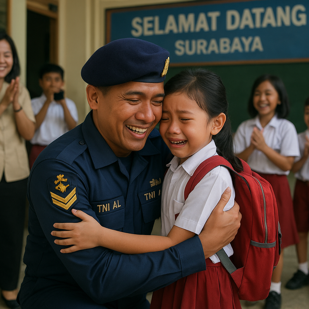 Prajurit TNI AL di Surabaya Kejutkan Anaknya di Sekolah Usai 8 Bulan Bertugas di Perbatasan