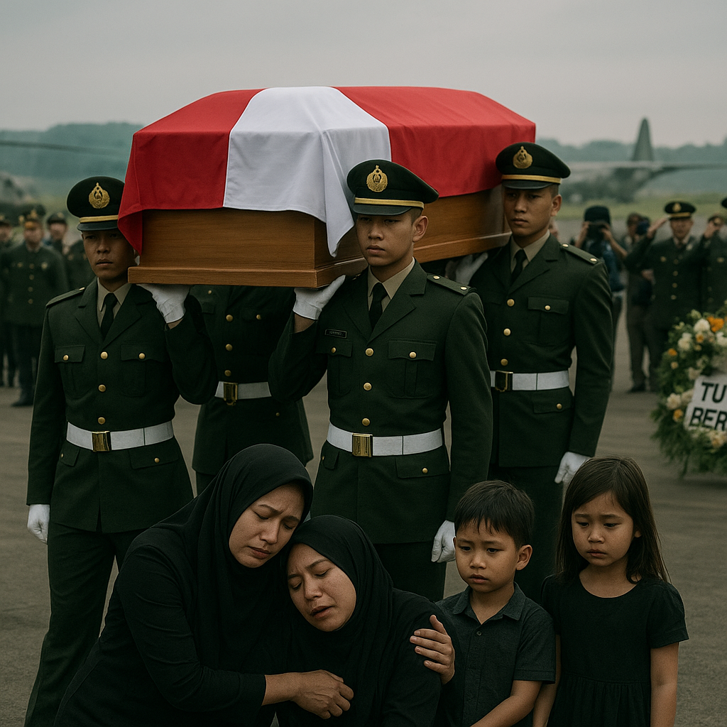 Kepulangan Jenazah Prajurit Korban Kecelakaan Heli di Kalimantan, Istri Pingsan di Depan Peti, Dua Anak Yatim Piatu