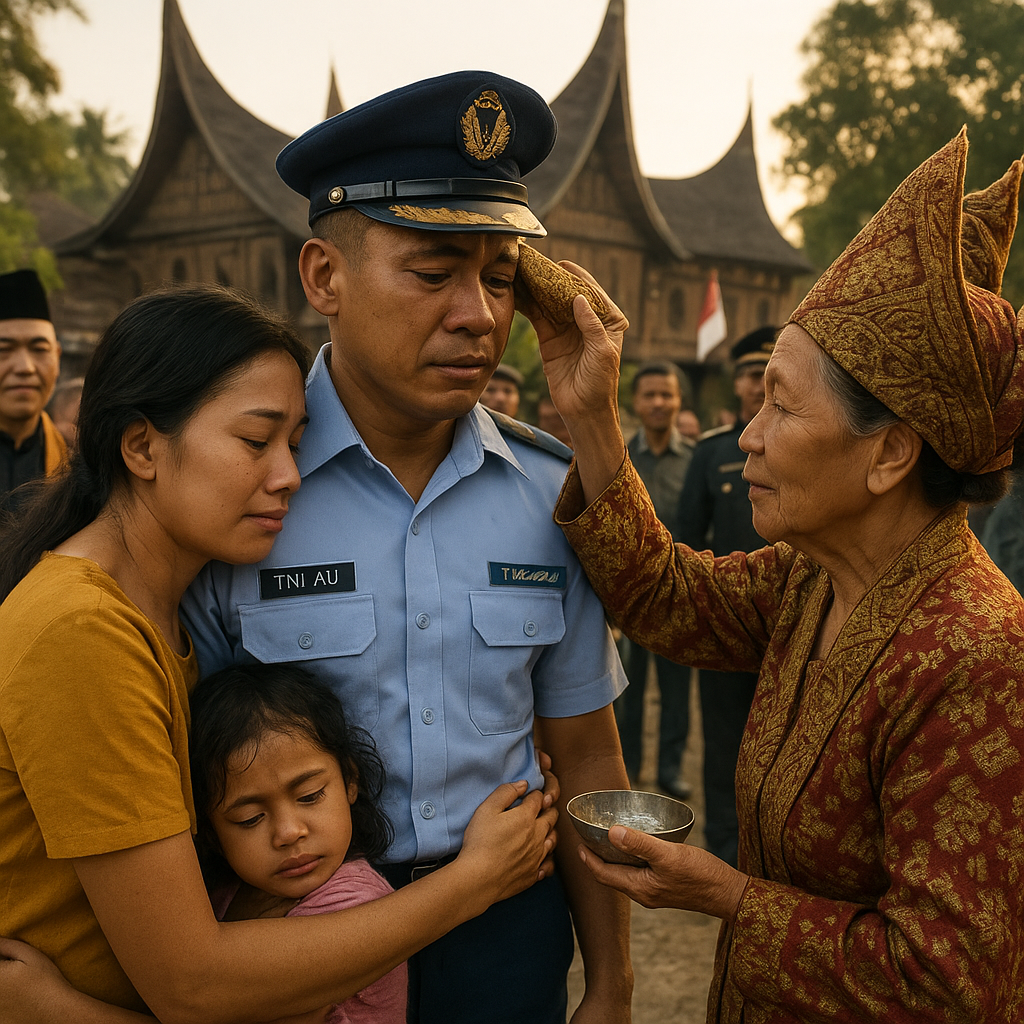 Prosesi Adat Penjemputan Prajurit TNI AU yang Pulang Setelah Bertugas di Luar Negeri