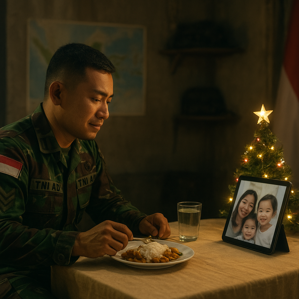 Makan Malam Natal Virtual: Keluarga Prajurit TNI AD di Perbatasan Rayakan Bersama via Video Call