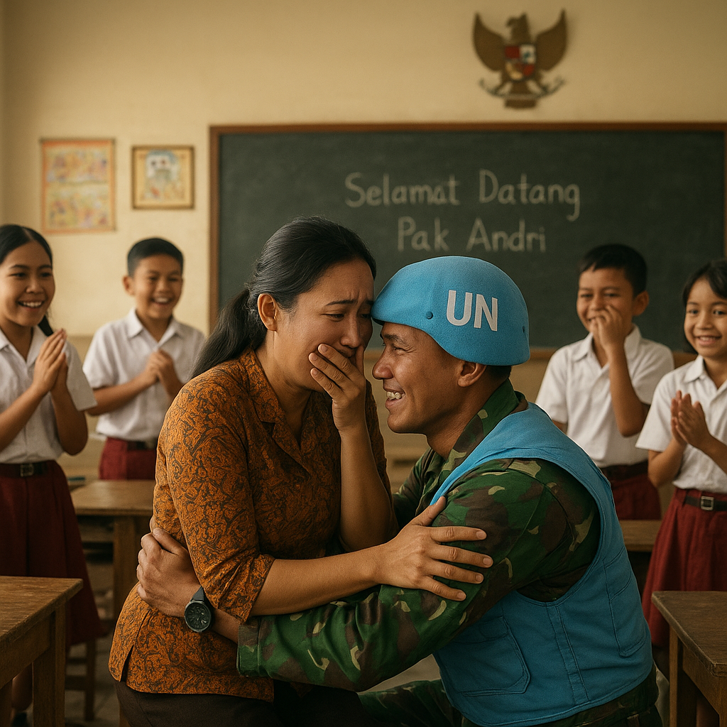 Prajurit TNI AD Pulang dari Misi Lebanon, Kejutkan Istri yang Sedang Mengajar di Sekolah