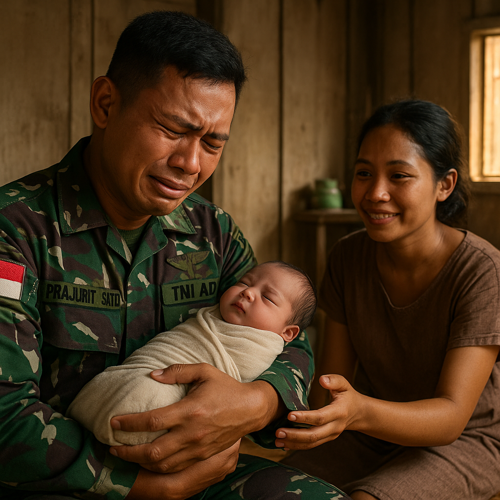 Setahun Jaga Perbatasan, Prajurit TNI AD Akhirnya Bertemu Buah Hati yang Baru Lahir
