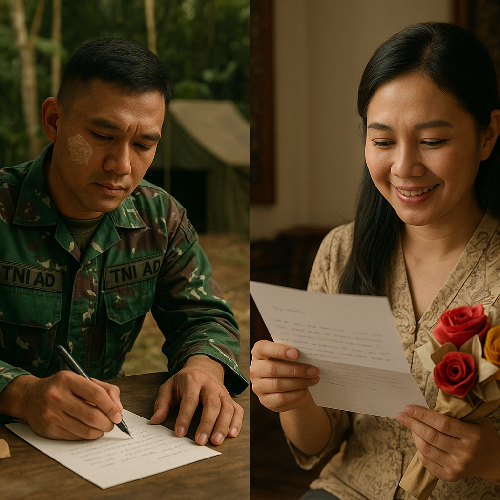 Kejutan Valentine dari Medan Tugas: Prajurit Kirimkan Surat dan Bunga Buatan untuk Istri di Jawa