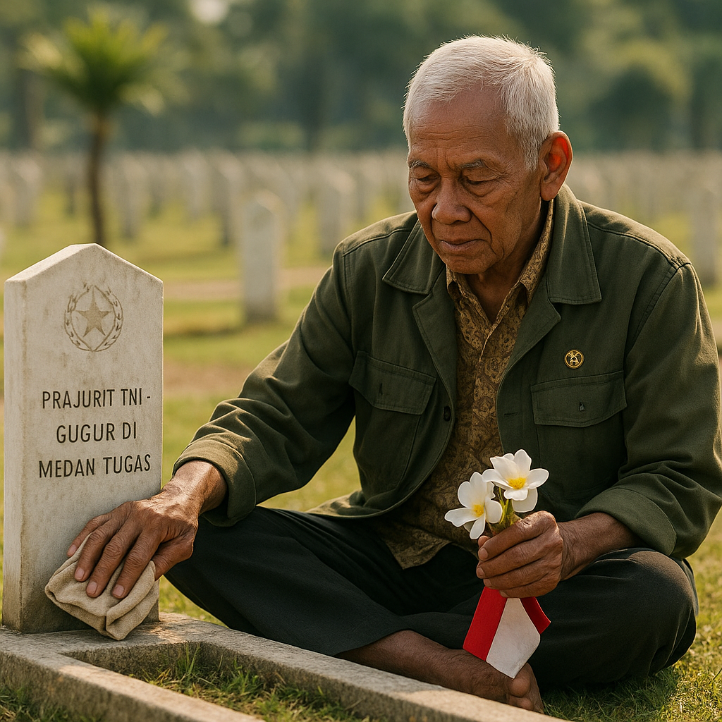 Kakek Mantan Prajurit TNI yang Setia Menunggui Kuburan Anaknya yang Gugur di Medan Tugas Setiap Hari