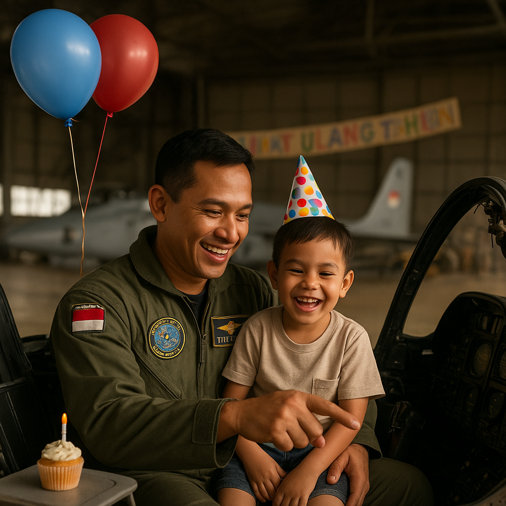 Anak Prajurit TNI AU Rayakan Ulang Tahun di Hanggar, Dihadiahi 'Terbang' Bersama Ayah