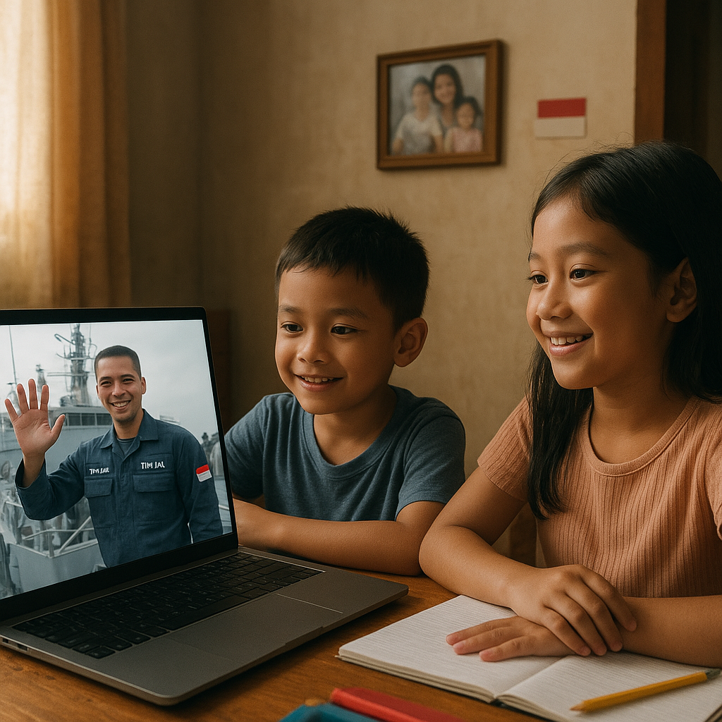 Anak-anak Prajurit TNI Ikuti 'School from Ship', Belajar Melalui Virtual dari Kapal Perang Ayah