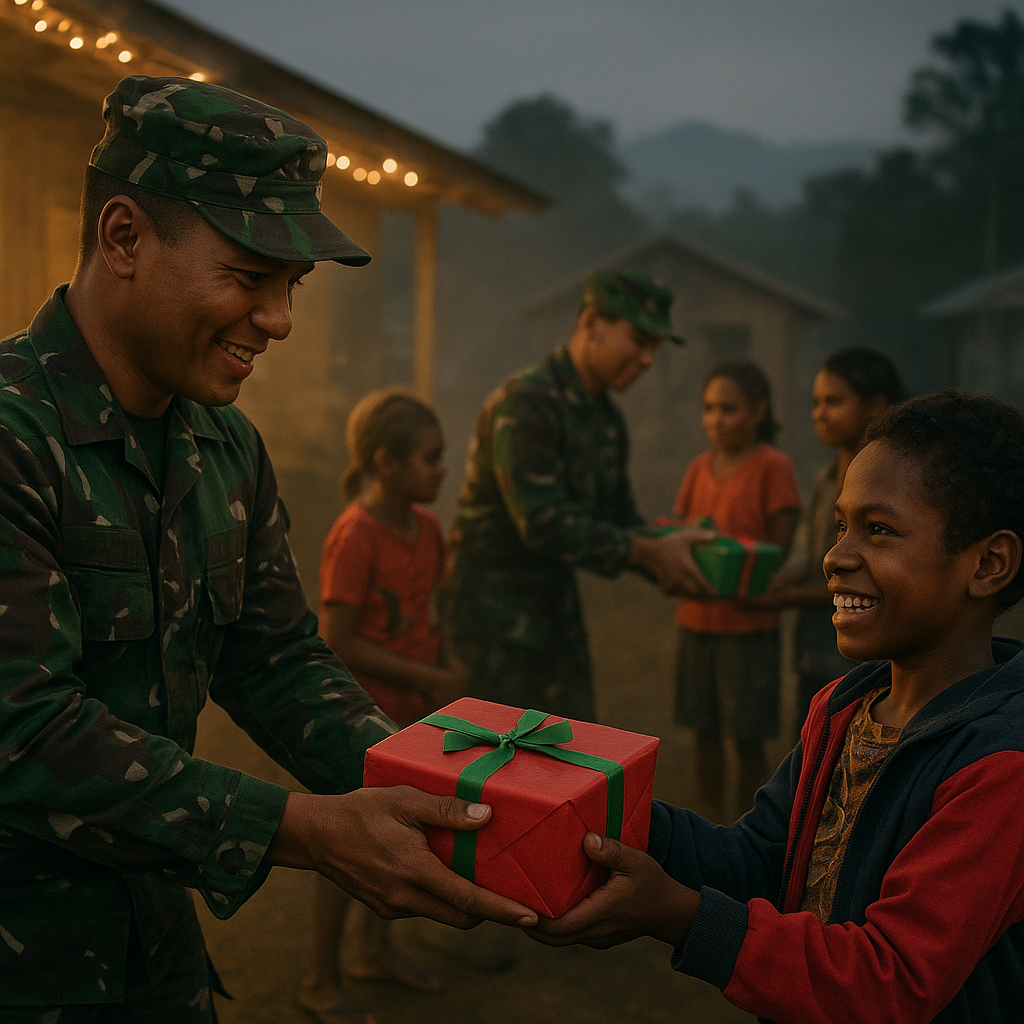 Malam Natal di Pos Terpencil: Prajurit Bagikan Parcel untuk Anak-anak Papua di Sekitar Pos
