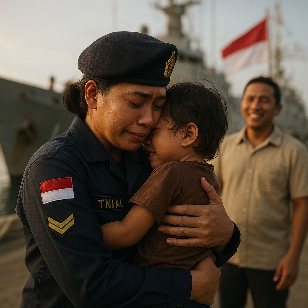 Kejutan Pulang Ibu Prajurit TNI AL Usai 9 Bulan Tugas di Kapal, Anak Menangis Haru