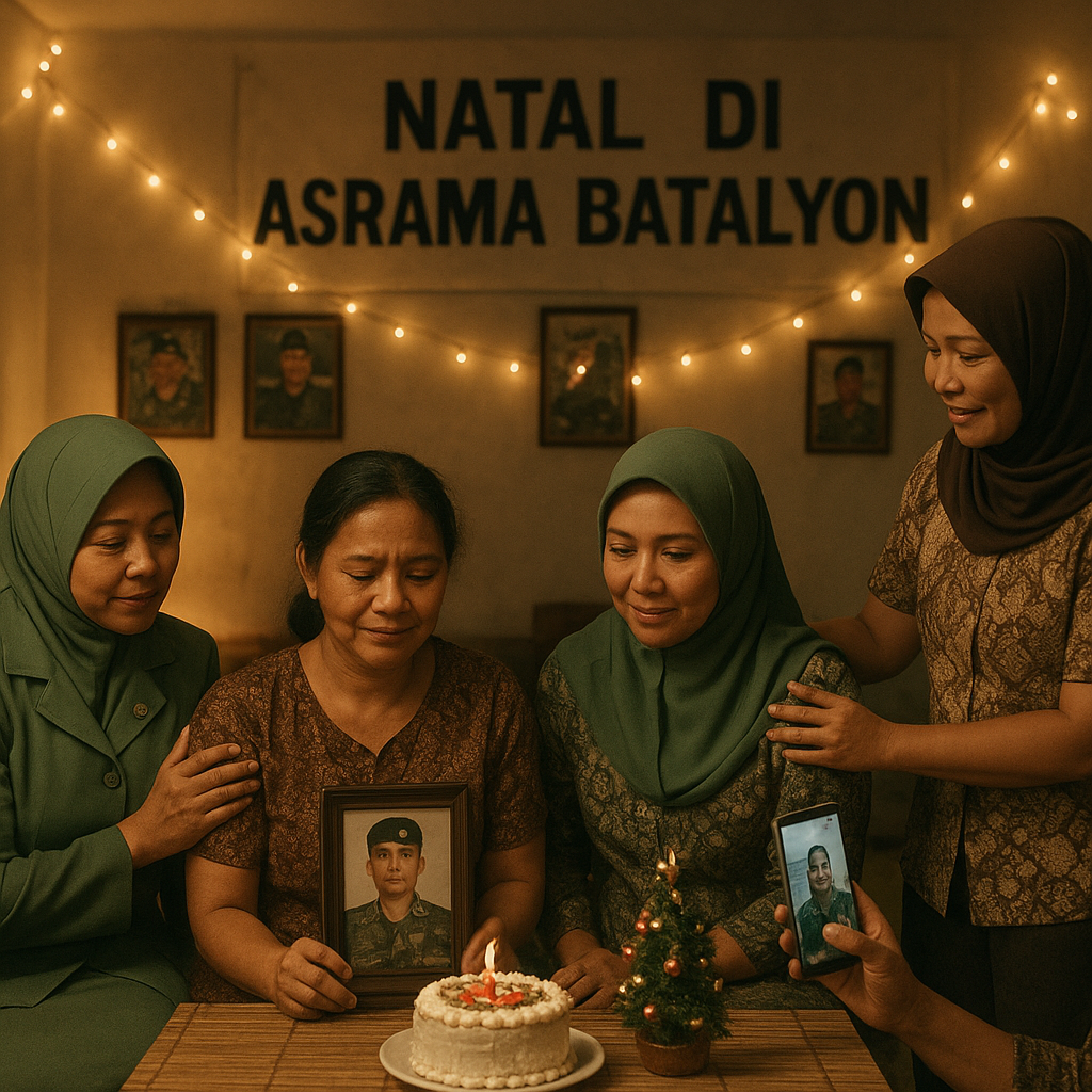 Natal di Asrama Batalyon: Ibu-Ibu Persit Hibur Keluarga Prajurit yang Ditinggal Bertugas Operasi