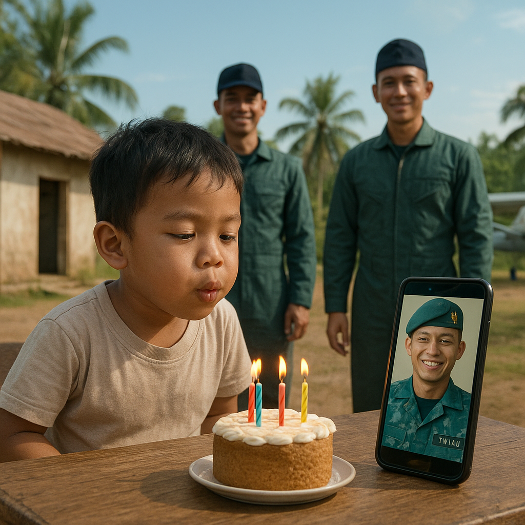 Anak Prajurit TNI AU Rayakan Ulang Tahun Lewat Video Call dari Pangkalan Terpencil