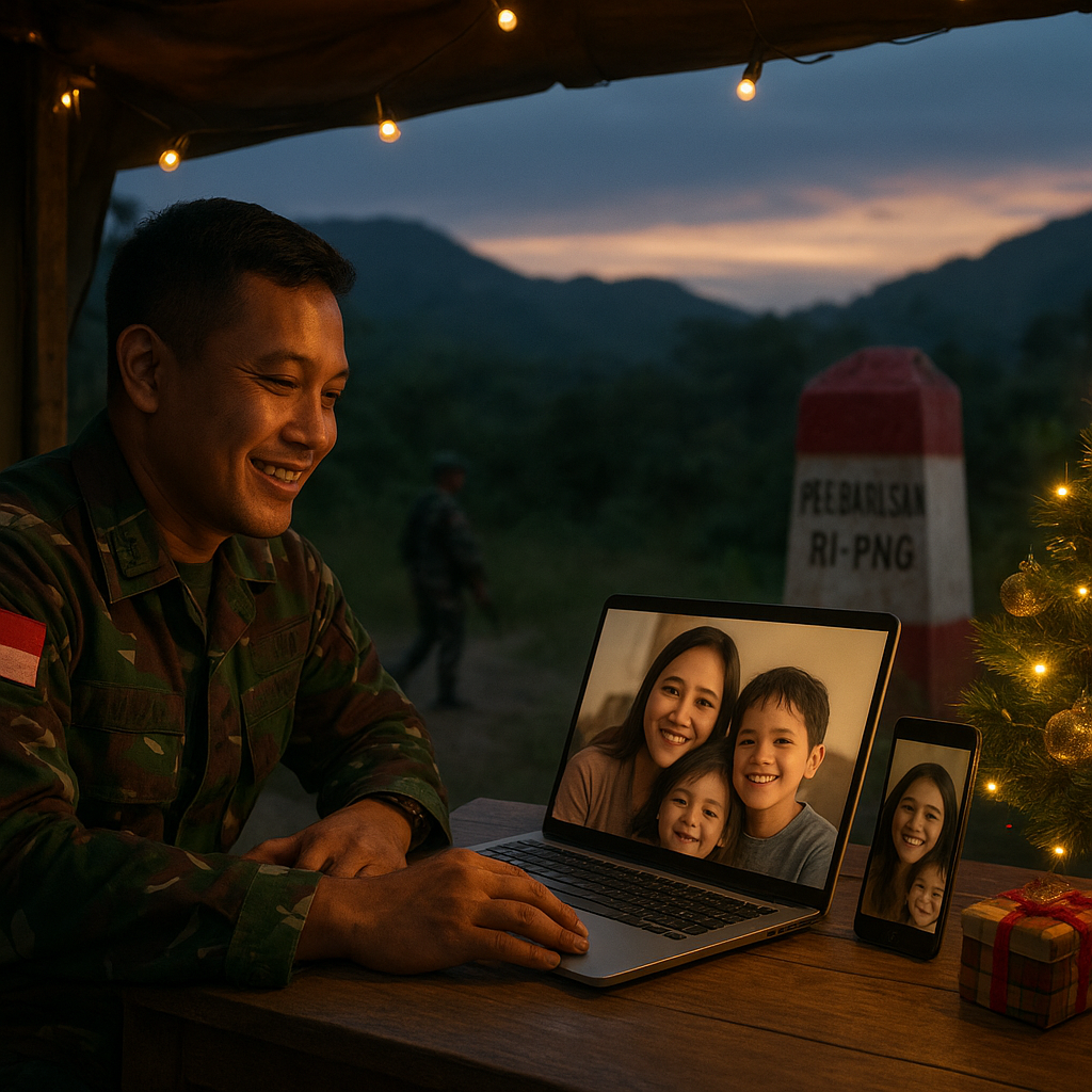 Momen Natal: Prajurit TNI di Perbatasan RI-PNG Video Call dengan Keluarga di Kampung