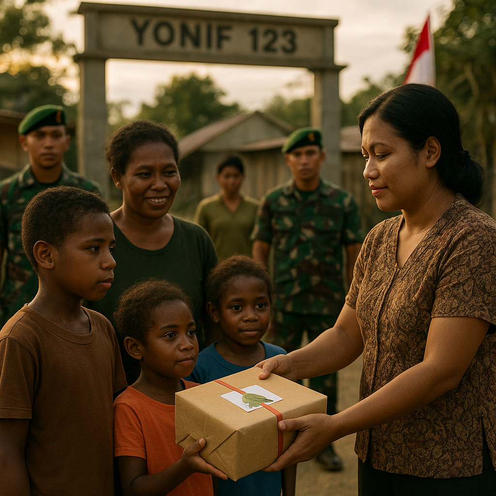 Natal Pertama Tanpa Ayah: Keluarga Prajurit Yonif Bagikan Parcel ke Warga Papua