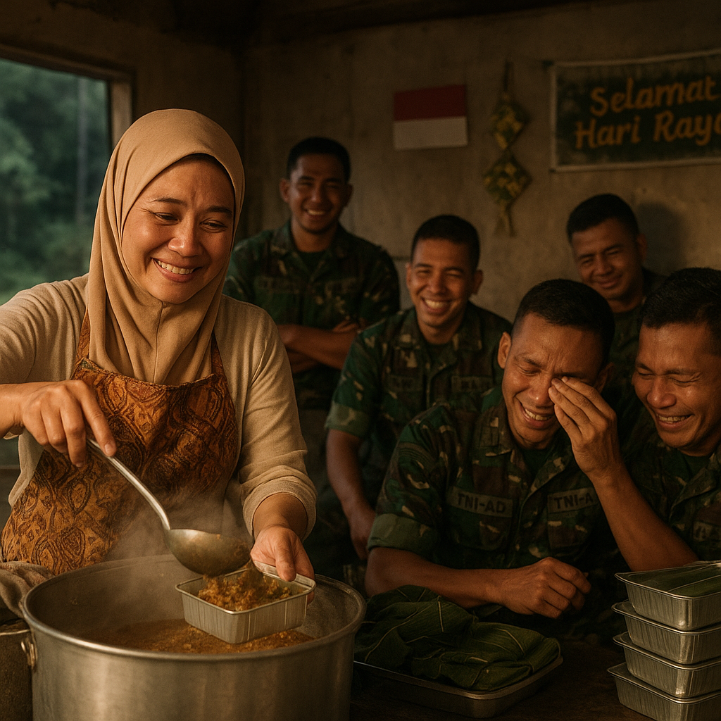 Momen Lebaran di Perbatasan: Istri Prajurit TNI AD Masak Rendang 100 Porsi untuk Anggota yang Tak Bisa Mudik