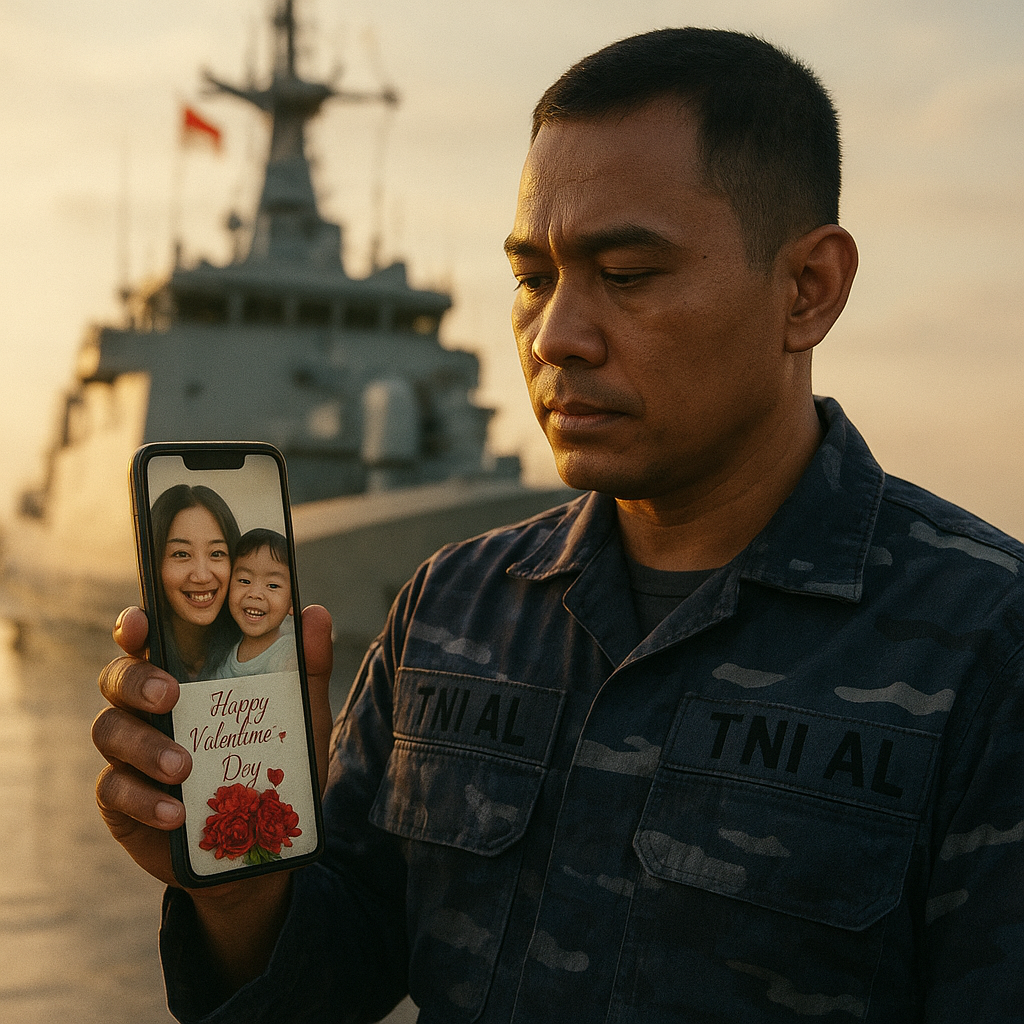 Kejutan Valentine dari Laut: Prajurit TNI AL Kirim Surat dan Bunga Virtual untuk Istri dan Anak
