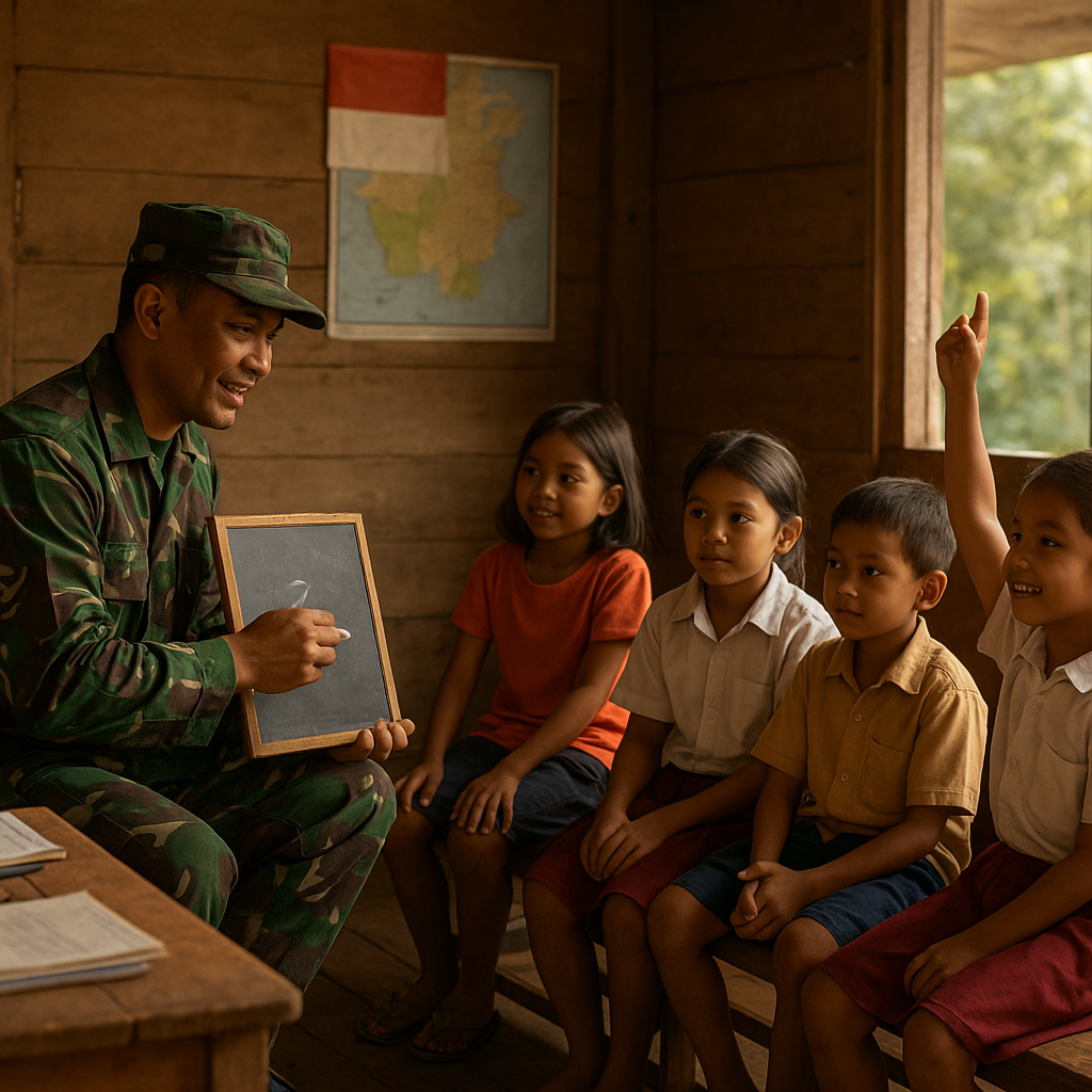 Prajurit TNI jadi Guru Dadakan untuk Anak-anak di Pos Terdepan Perbatasan
