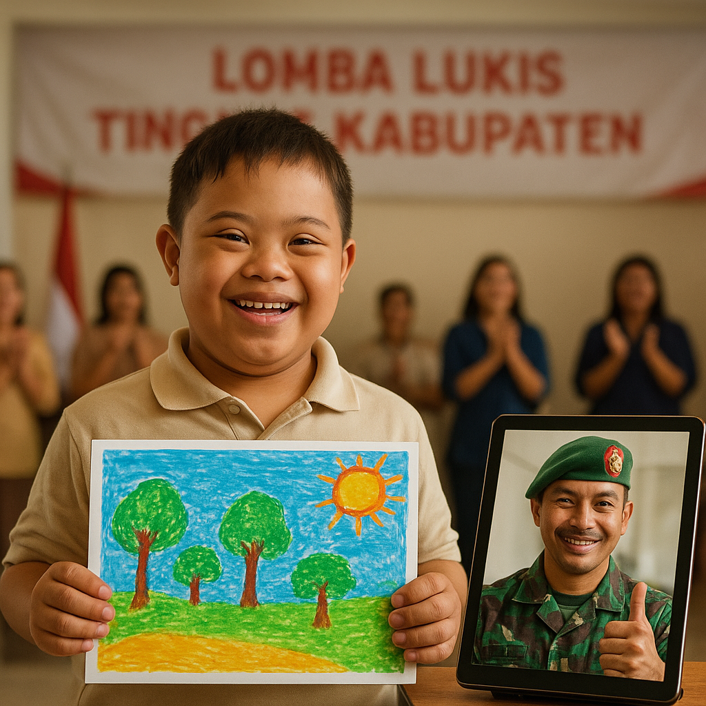 Anak Prajurit TNI dengan Down Syndrome Juara Lukis, Dukungan Ayah dari Medan Tugas Lewat Video Call