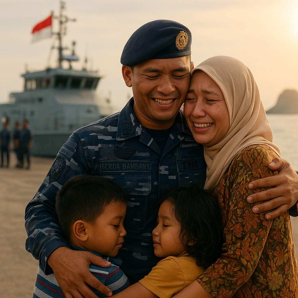 Prajurit TNI AL di Natuna Terharu Disambut Istri dan Anak Setelah 10 Bulan Jaga Laut