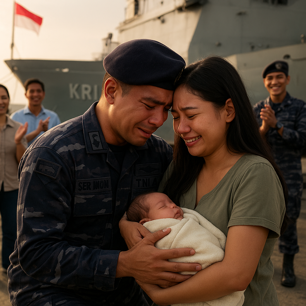 Prajurit TNI AL Kembali dari Tugas Laut Lepas, Kejutan Pertemuan dengan Anak yang Baru Lahir