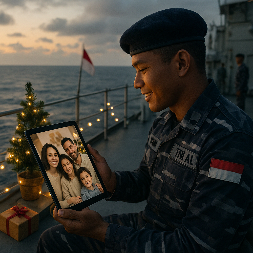 Natal di Kapal Perang: Prajurit TNI AL Rayakan dengan Keluarga secara Virtual dari Tengah Laut