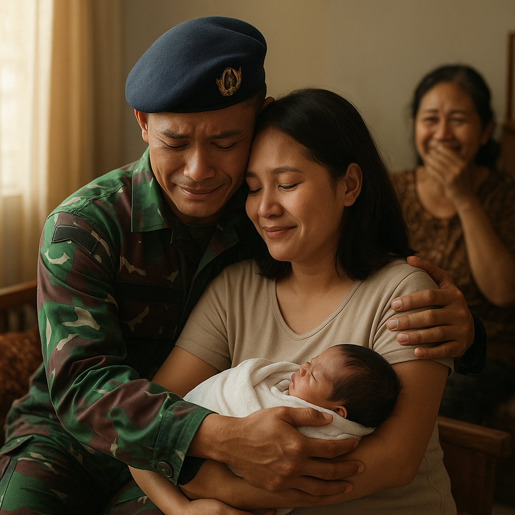 Kejutan Pulang Kampung, Prajurit TNI AU Sambut Kelahiran Anak Pertama
