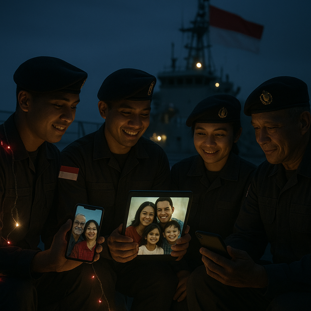Malam Natal di Kapal Perang: Prajurit TNI AL Rayakan dengan Keluarga via Video Call