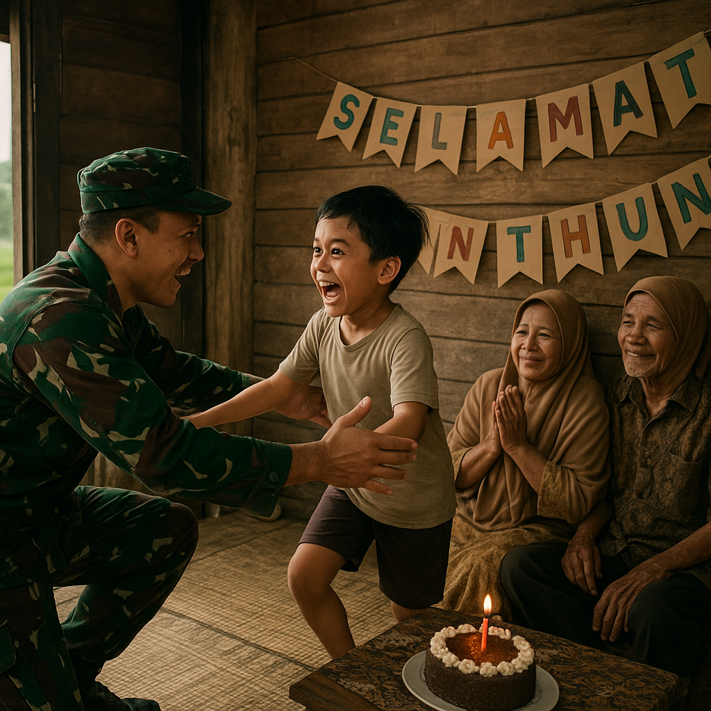 Kejutan Pulang Kampung di Hari Ulang Tahun Anak oleh Prajurit TNI