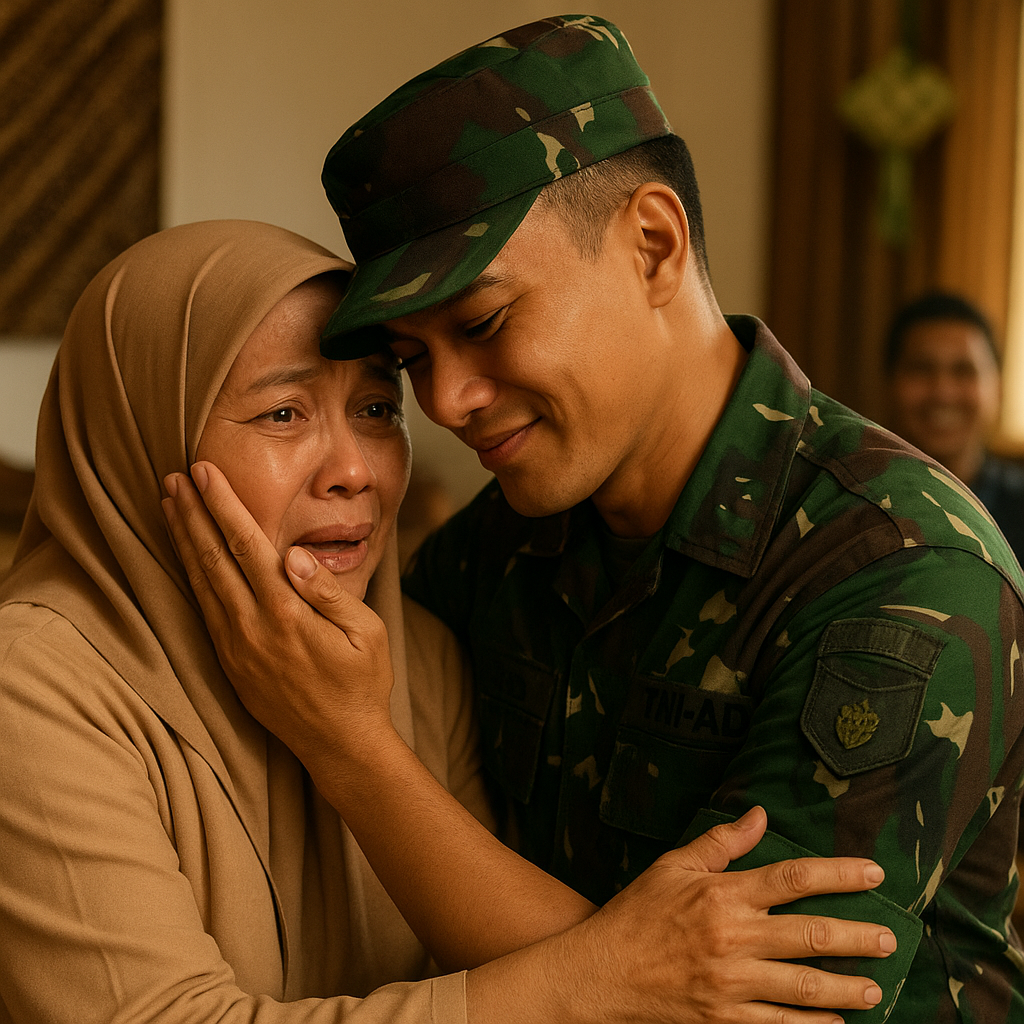 Kejutan Pulang Lebaran untuk Sang Ibu: Prajurit TNI AD yang Sudah 3 Tahun Tidak Mudik