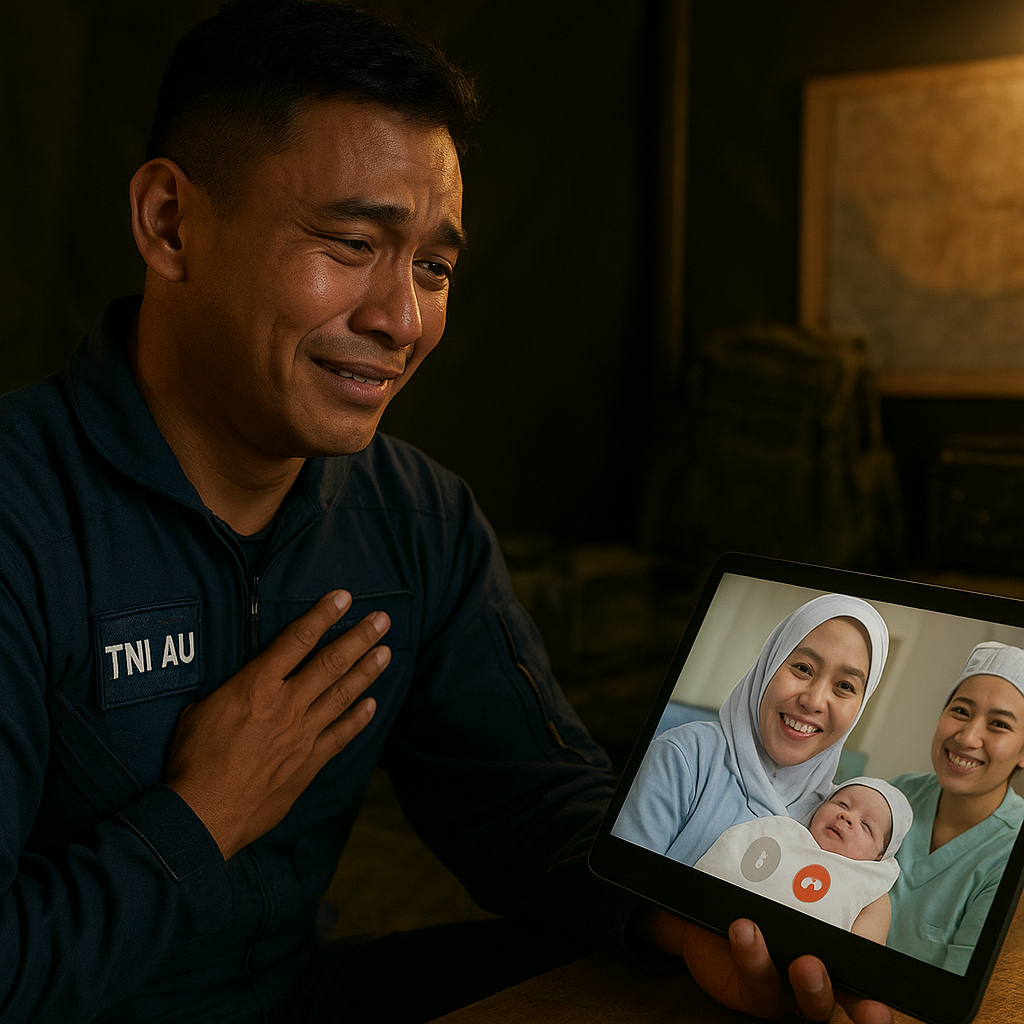 Kejutan Ulang Tahun dari Jauh: Video Call Prajurit TNI AU Sambut Kelahiran Anak Pertama