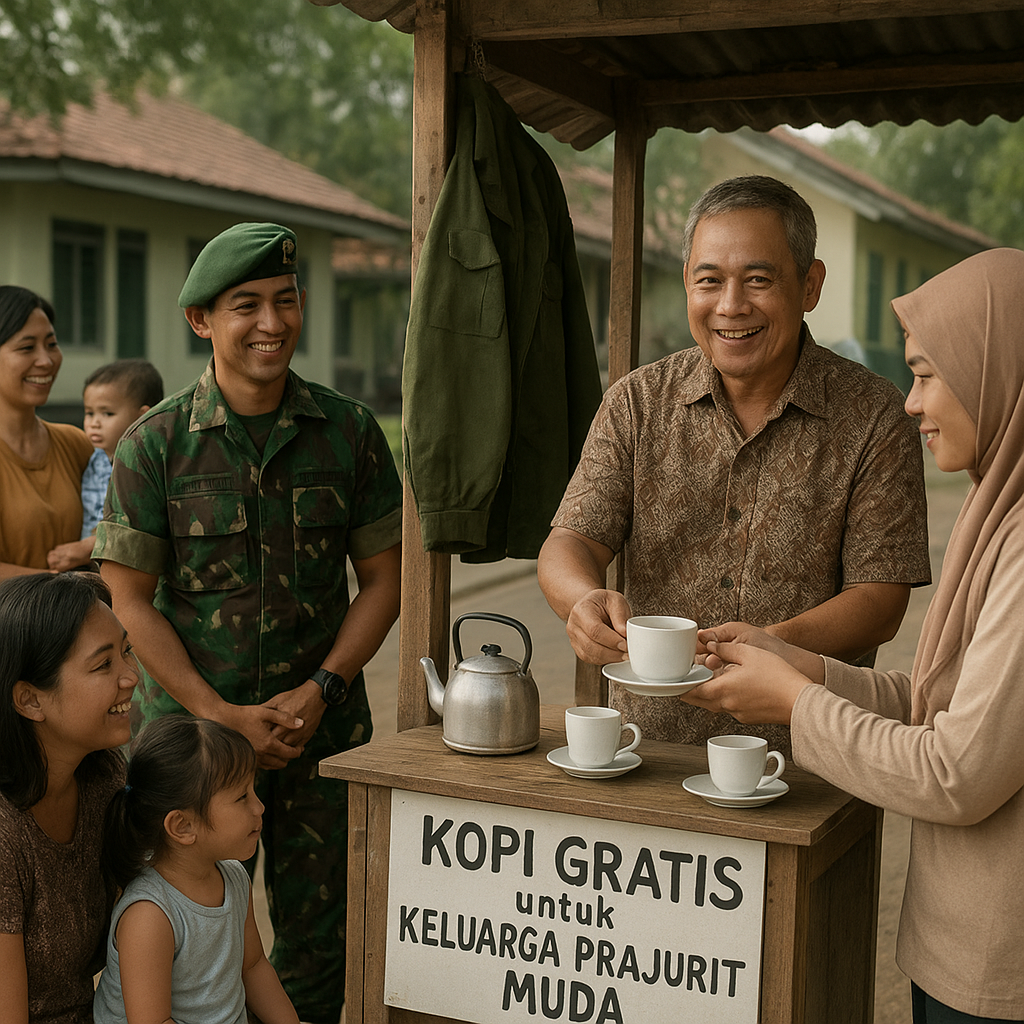 Prajurit Purnawirawan Buka Warung Kopi Gratis untuk Keluarga Prajurit Muda