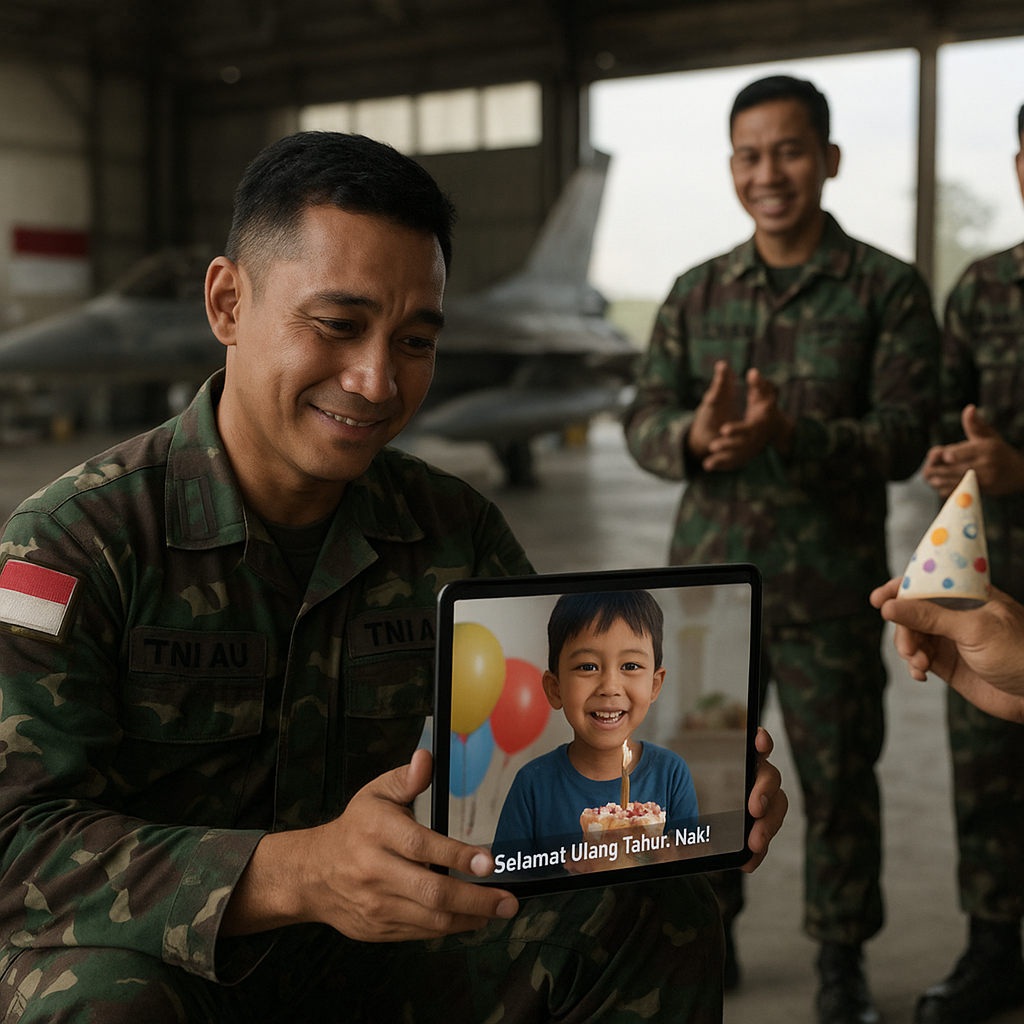 Video Call Jadi Penghubung, Anak Prajurit TNI AU Rayakan Ulang Tahun Bersama Ayah di Hanggar Pesawat