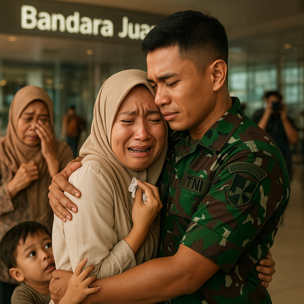 Tangis Haru Istri Prajurit saat Suami Pulang dari Misi Perdamaian di Sudan Selatan