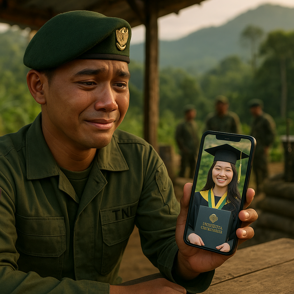 Prajurit Muda TNI AD Hadiri Wisuda Istri via Video Call dari Perbatasan Papua