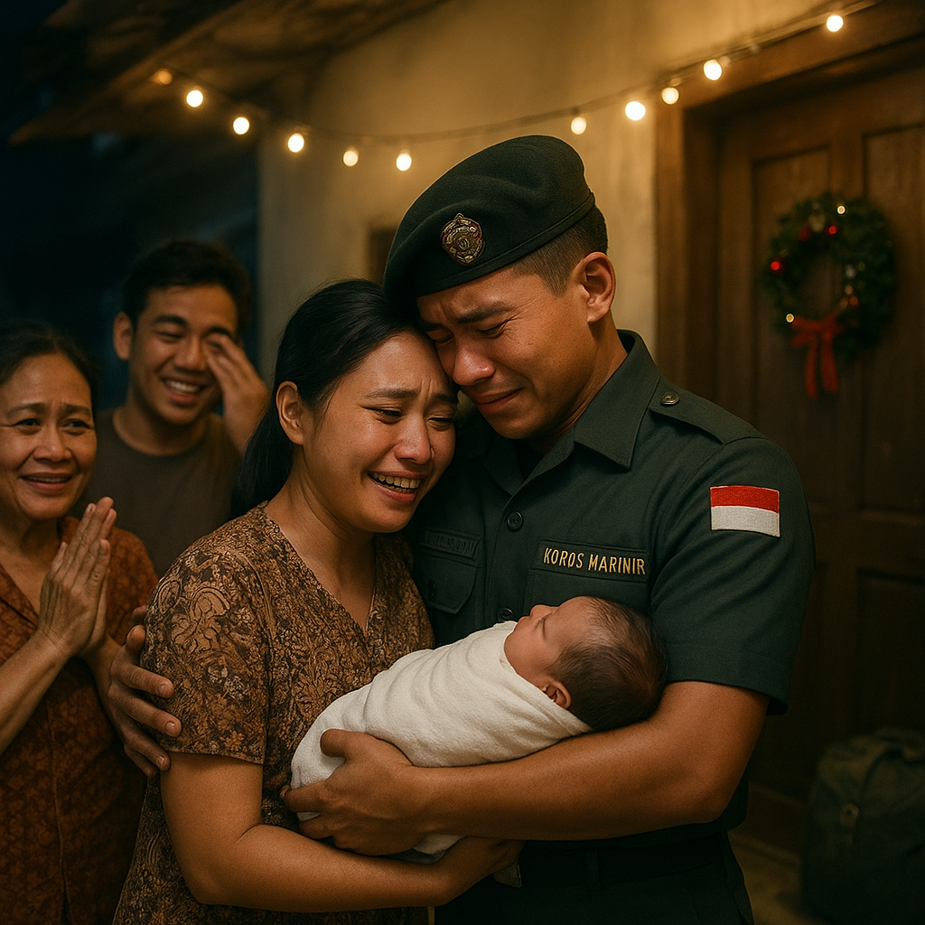 Kejutan Natal: Prajurit Marinir Pulang dari Tugas Perdamaian, Sambut Kelahiran Anak Pertama