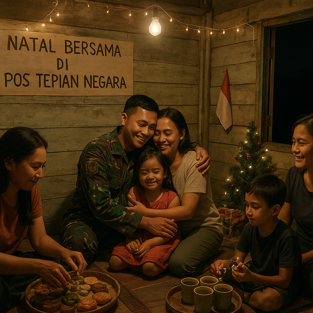 Natal Bersama di Pos Tepian Negara: Momen Sederhana Penuh Makna bagi Keluarga Prajurit