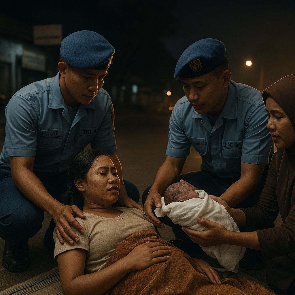 Prajurit TNI AU Bantu Persalinan Ibu Hamil di Pinggir Jalan saat Patroli
