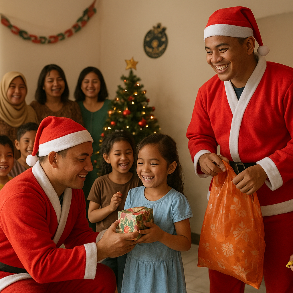 Natal Bersama di Asrama, Prajurit TNI AU Jadi 'Sinterklas' untuk Anak-anak Teman Sejawat
