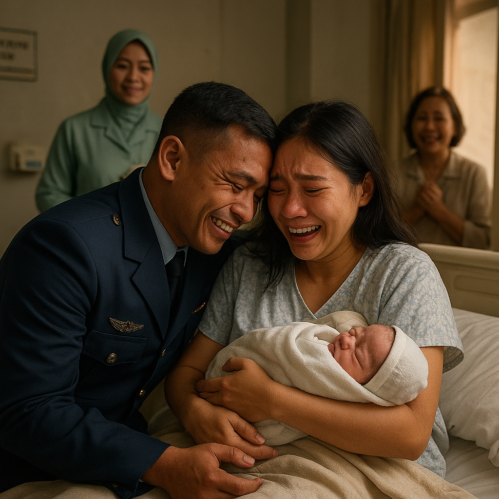 Kejutan Pulang Kampung, Prajurit TNI AU Sambut Kelahiran Anak Pertama