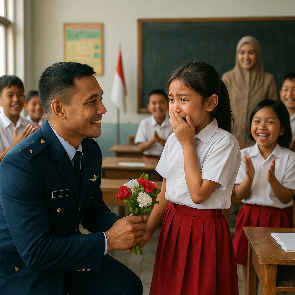 Kepulangan Misi PBB, Prajurit TNI AU Kejutkan Putri Kecilnya di Sekolah Dasar