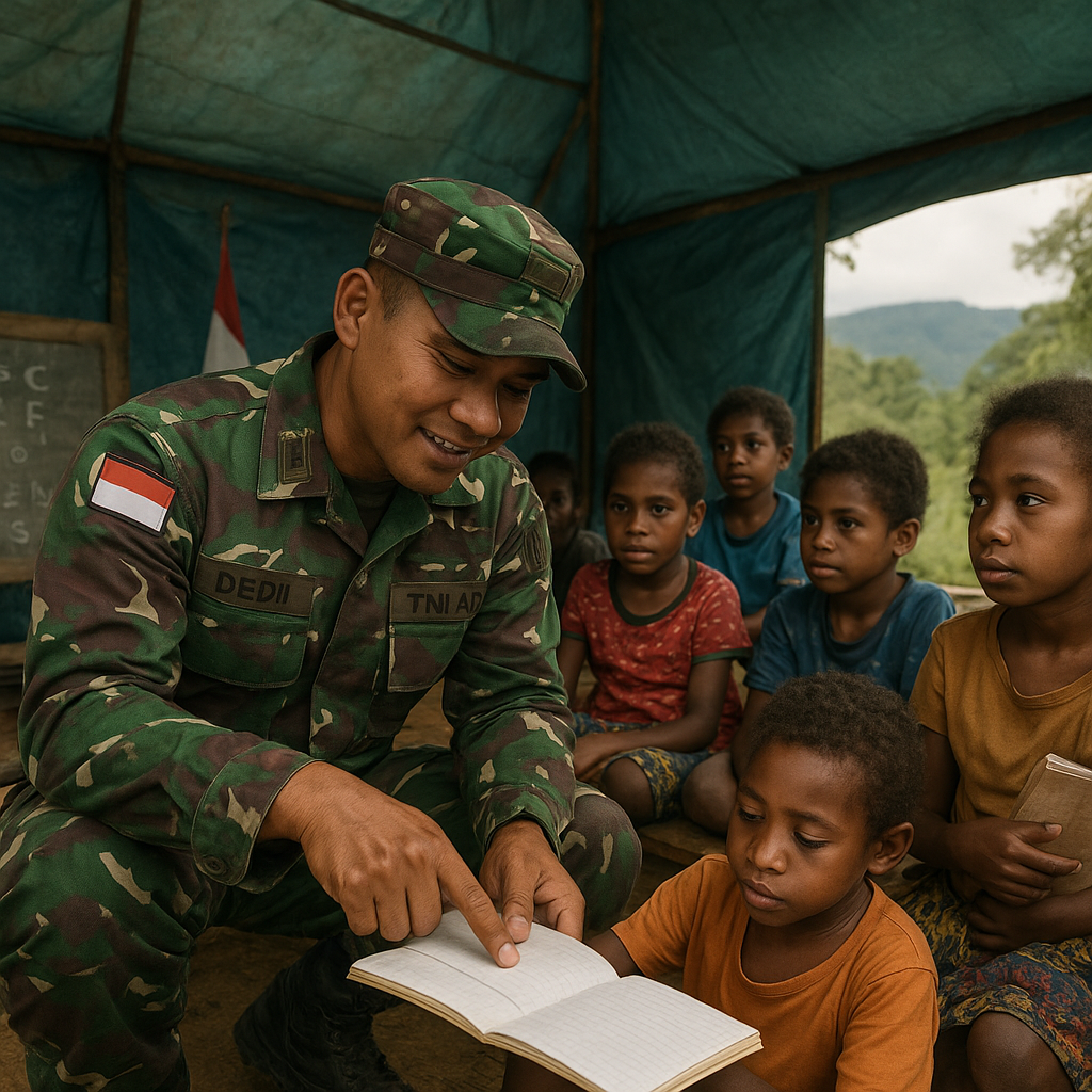 Prajurit TNI AD Buka Sekolah Darurat di Pedalaman: Ajarkan Anak-Anak Baca Tulis dan Cinta Tanah Air