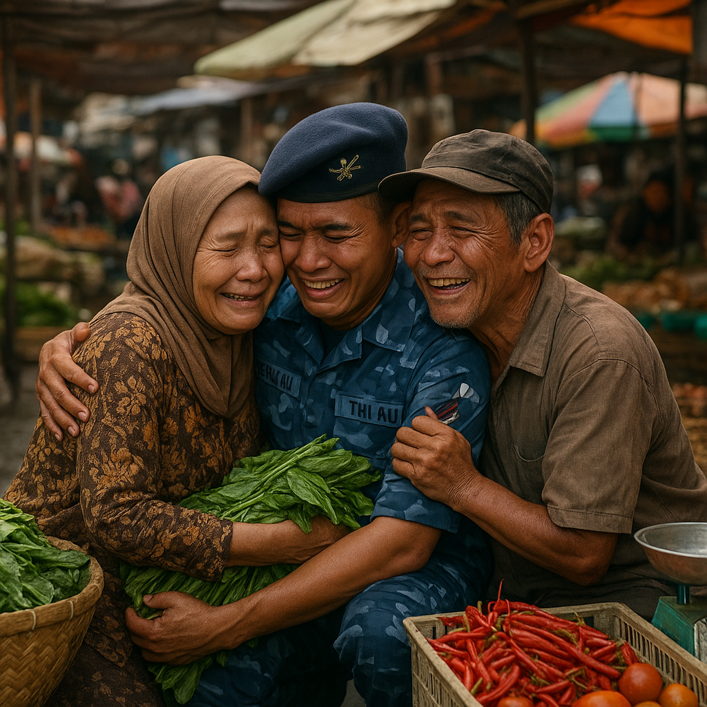 Kejutan Pulang Kampung, Prajurit TNI AU Sambangi Orang Tua yang Jualan di Pasar Tradisional